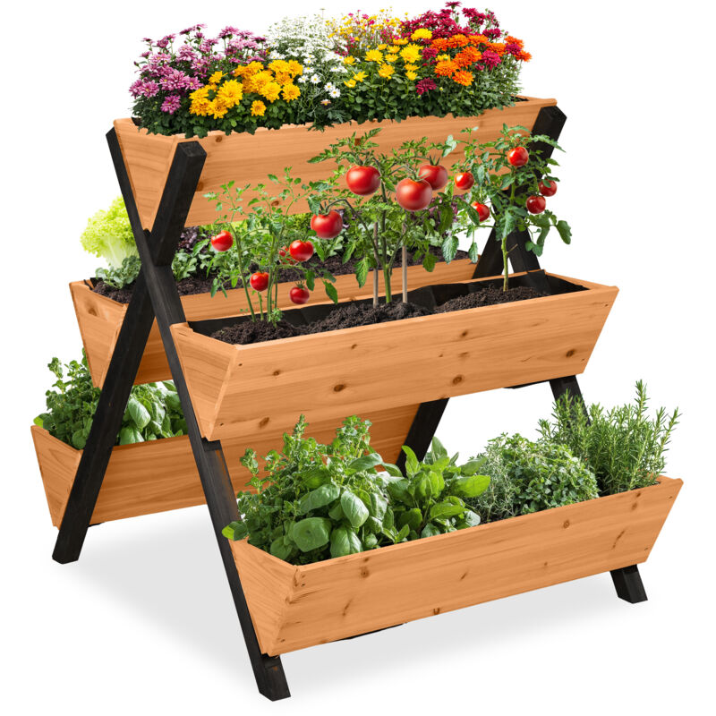 Relaxdays - Raised Bed, 5 Planters, Wood, Hwd, 82x75x90 Cm, Vertical Flowerbed With 5 Boxes, Garden & Patio, Orange/black