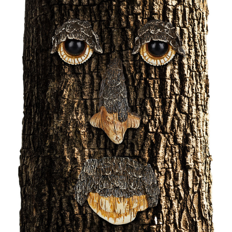 Relaxdays - Visage arbre, Décoration pour arbre, 4 pièces, motif esprit de la forêt, déco jardin, à suspendre, brun/beige