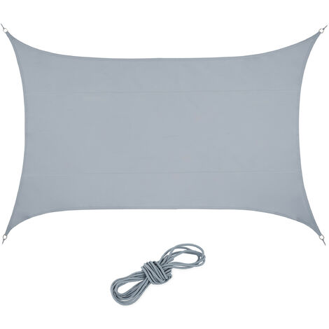 Relaxdays Voile d'ombrage, 5 x 7 m, imperméable, concave et rectangulaire en tissu PES, avec cordes, gris clair