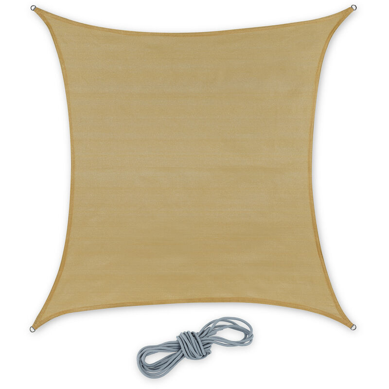 Voile d'ombrage carré tissu pe-hd, protection uv, concave, toile avec tendeurs, 4x4 m, sable - Relaxdays