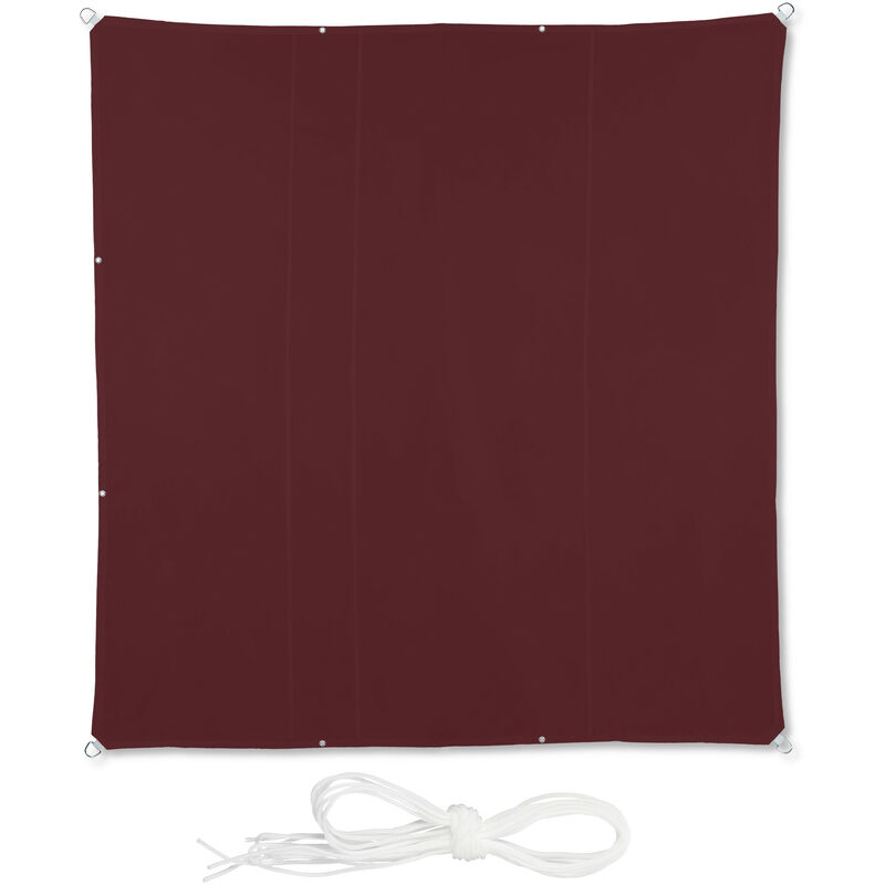 Voile d'ombrage, imperméable, polyester, carrée, pour le jardin et le balcon, 5 x 5 m, rouge foncé - Relaxdays