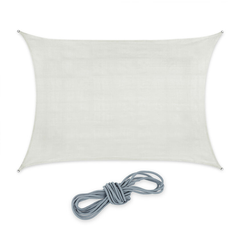 Voile d'ombrage rectangle tissu pe-hd, protection uv, concave, toile avec tendeurs, 3x4 m, blanc - Relaxdays