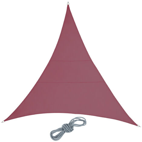 Relaxdays Voile d'ombrage, triangle, concave, tissu PES, imperméable, toile soleil avec cordes, 4 x 4 x 4 m, rouge