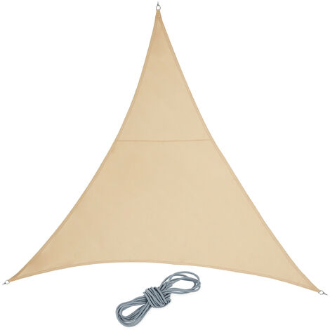 Relaxdays Voile d'ombrage triangle, tissu PES, imperméable, concave, toile soleil avec cordes, 3 x 3 x 3 m, sable