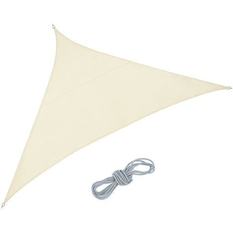 Relaxdays Voile d'ombrage triangle, tissu PES, imperméable, concave, toile soleil avec cordes, 3 x 3 x 4,5 m, beige