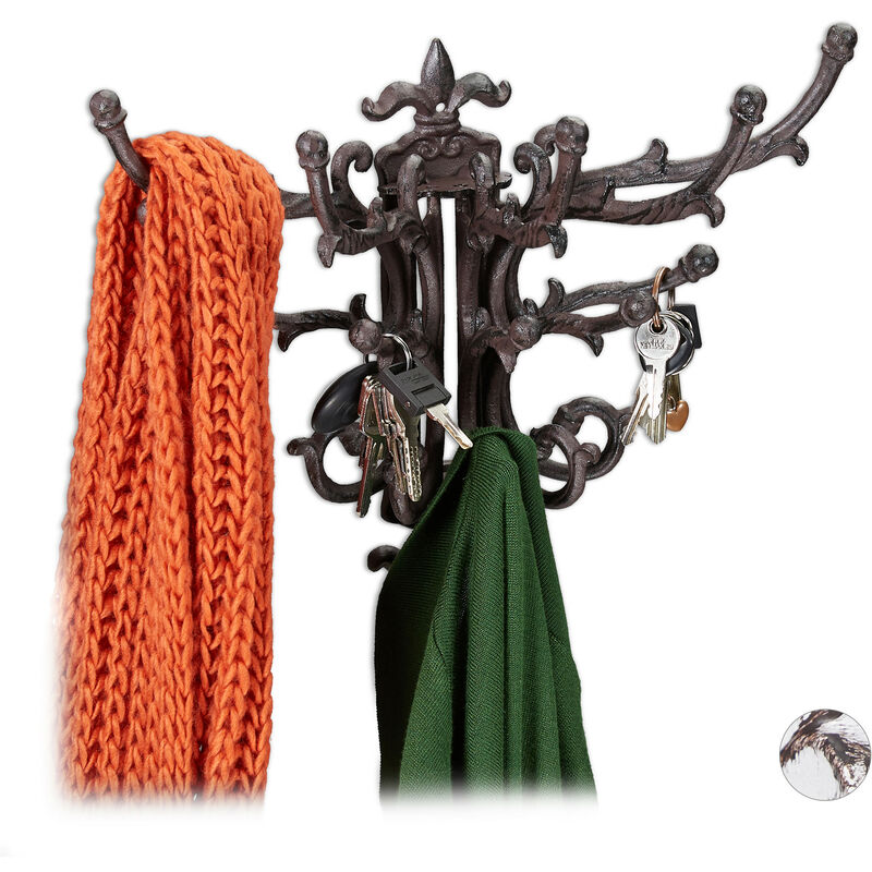 Relaxdays - Wall Coat Rack, Vintage, 5 Flexible Hooks, Country House Style, HxWxD 28.5 x 35.5 x 19 cm, Different Colours