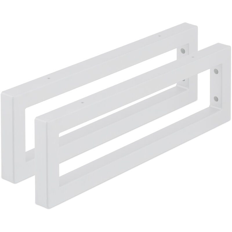 Relaxdays - Wall Shelf Brackets, Set Of 2, 50 Cm, Steel, Supports For Washbasin & Shelving, Rectangular Design, White