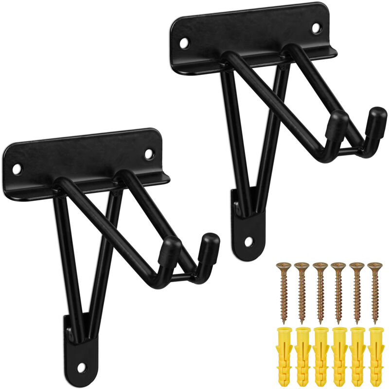 Relaxdays - Double Hook Set Of 2, Load Capacity 25 Kg, Wall-mounting, Tool Holder Garage, Workshop & Cellar, Broom, Black