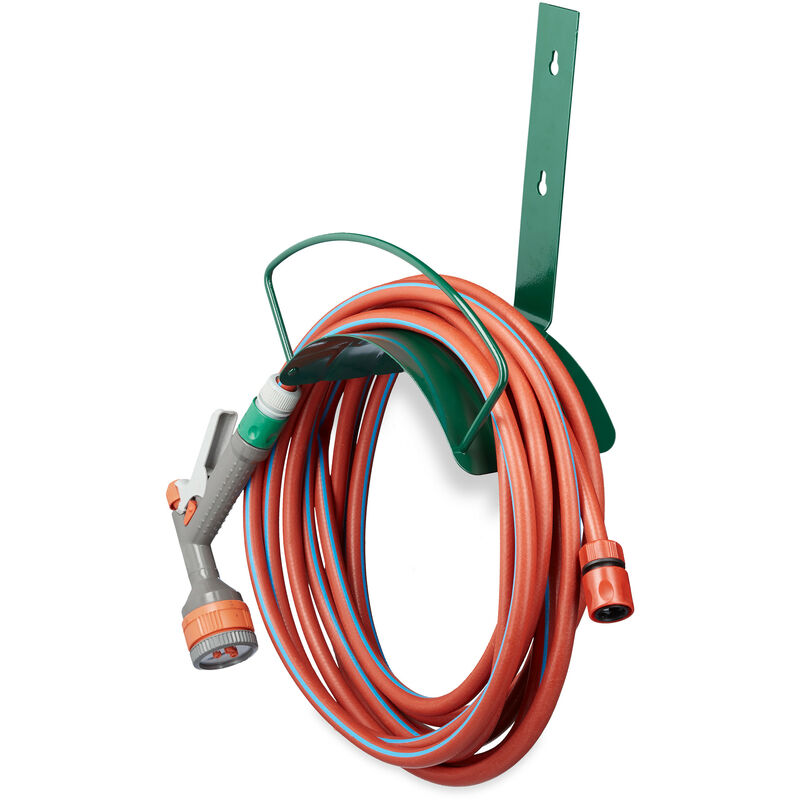 Wall Hose Holder, Metal, Wall Holder for 5/8 Inch (15 mm) Hoses, for 60 m Garden Hoses, Hose Hook, Green - Relaxdays