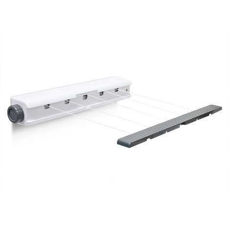 Relaxdays Wall Mount Clothes Drying Rack 20.8 m Automatic Roll-In Laundry Line 5 Lines, White / Grey