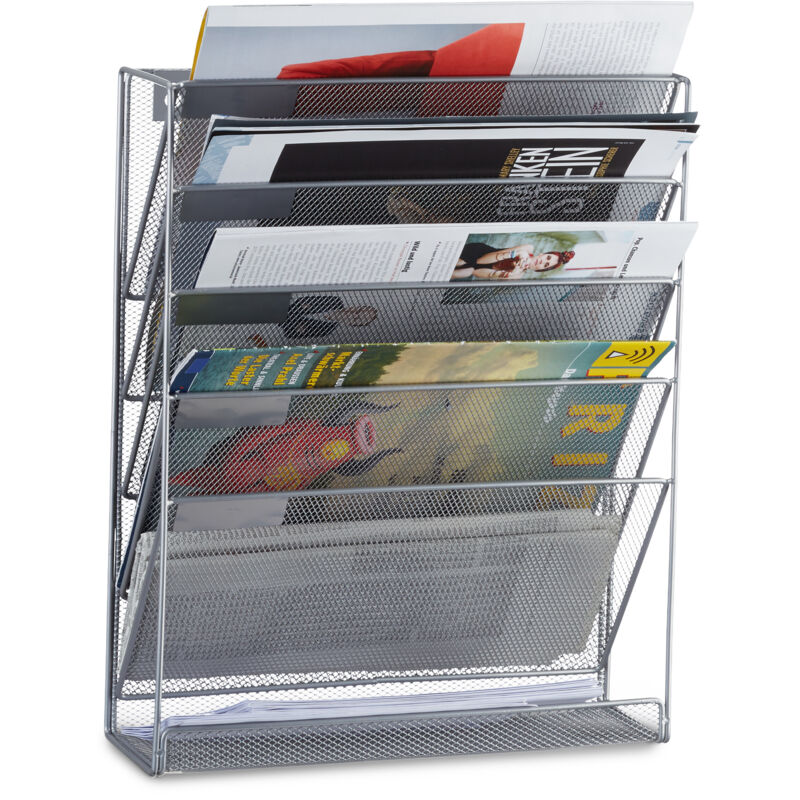 Relaxdays - Wall Mount Magazine Rack, A4 Newspaper Stand, Metal Catalogue Holder Basket, Hxwxd, 40 X 32 X 10 Cm, Silver