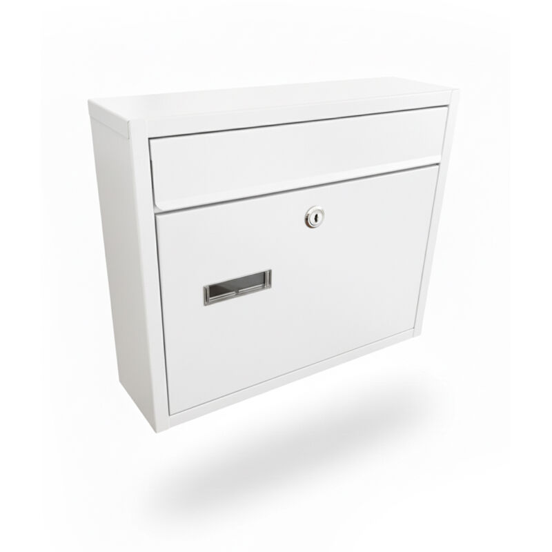 Relaxdays letterbox with nameplate, HWD: 31 x 36 x 10 cm, weather-resistant, 4 keys, horizontal letterbox, white