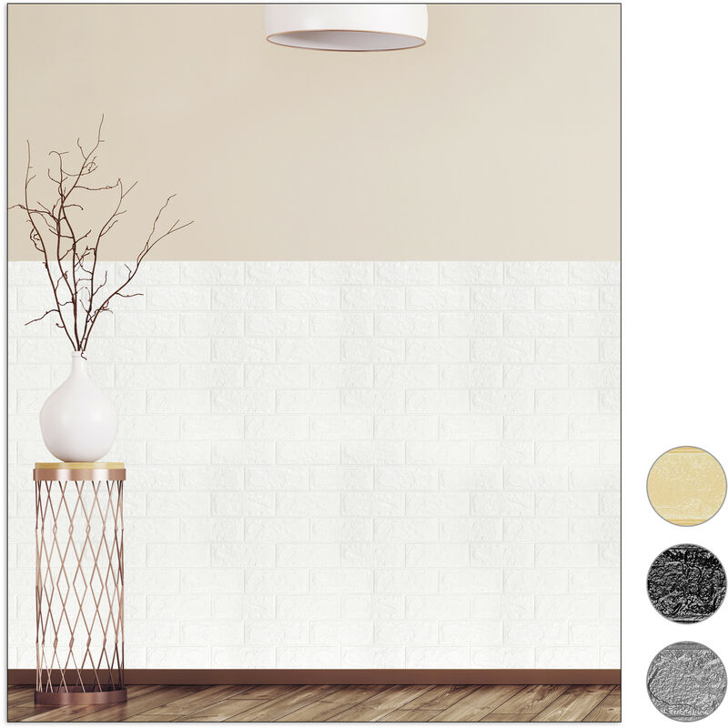 Relaxdays - Wall Panels Self-adhesive, Decorative Stone Look, 3D Panel, Soft PE Foam, Set of 20, 78 x 70 cm, White