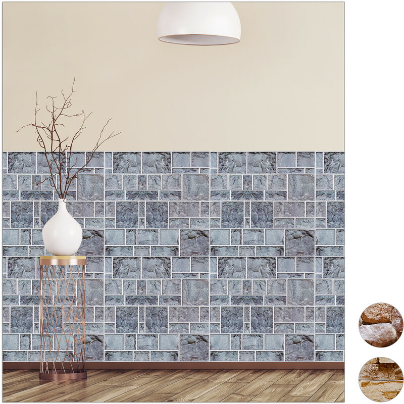 Relaxdays - Wall Panels Self-adhesive, Set Of 10, Decorative Brick Wall, 3D Panelling, PVC Stone Wall, 50 x 50 cm, Gray