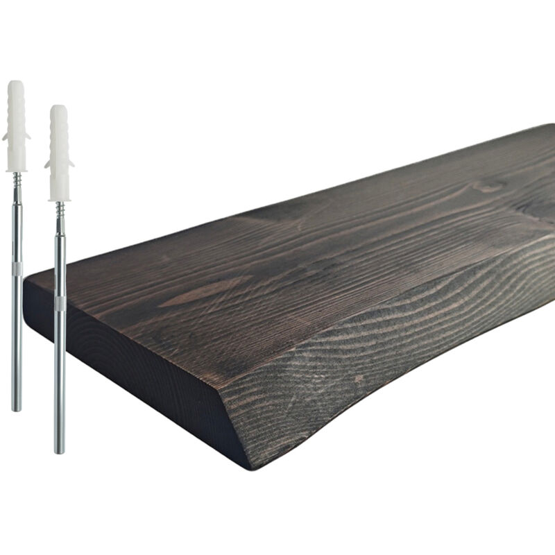 Relaxdays Wall Shelf, Live Edge, Hxwxd, 3x100x22 Cm, Rustic Floating Shelf, Solid Pine, Black