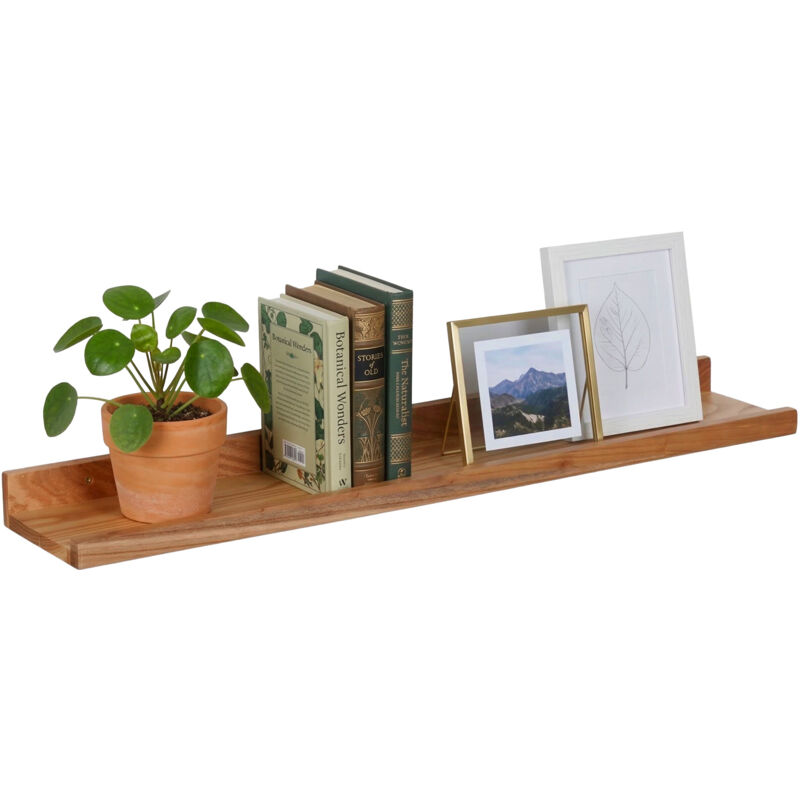 Relaxdays Wall Shelf, Hxwxd, 5 X 80 X 15 Cm, Walnut, Picture Rail For Frames & Décor, Natural