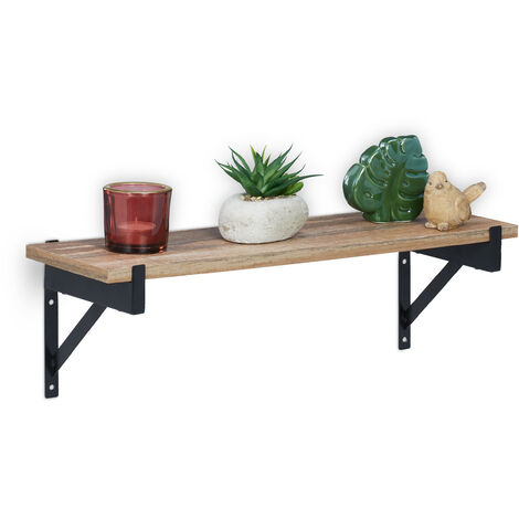 Relaxdays Wandregal, HxBxT: 15 x 48 x 15 cm, Wandablage Flur, Industrial Design, Regalbrett, MDF & Metall, braun/schwarz