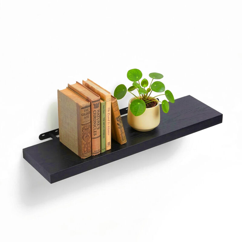 Relaxdays Wandregal, Hbt, 4 X 100 X 23 Cm, Holzoptik & Metall, Bücher, Deko, Wandbrett Wohnzimmer, Flur, Küche, Schwarz