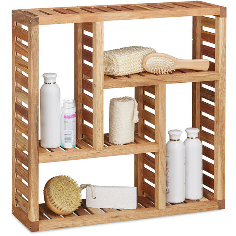 Relaxdays Wandregal Walnuss mit 5 Fächern, für Badezimmer, Flur und Wohnzimmer, Stauraum, HxBxT: 50 x 50 x 15 cm, natur