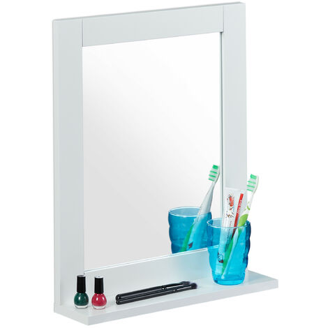   Wandspiegel, mit Ablage, Bad, Wohnzimmer, Flur, eckig, modern, MDF, Badezimmerspiegel, HBT: 49x40x10 cm, weiß