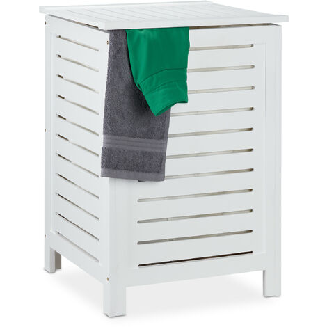 Relaxdays Washing Basket, with Lid, Laundry Hamper, Pine Wood, 86L Volume, Storage, HxWxD: 65.5 x 45 x 45 cm, Natural