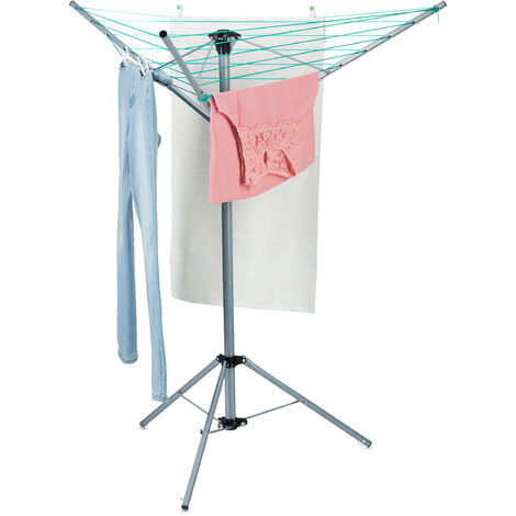 Relaxdays Washing Line, Rotating Clothes Dryer with Stand, 15m Length, Outdoor Laundry Spinner, Height: 140 cm, Silver
