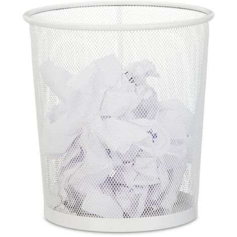 Relaxdays Wastebasket, Wastepaper Bin, Office & Home, Round, Wire Mesh, Paper Bin, Metal, H x D: 28 x 26 cm, White