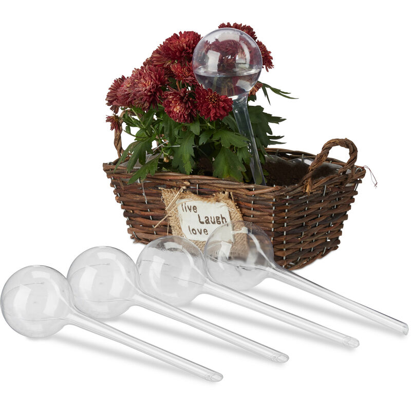 Relaxdays Watering Globes, Set Of 5, Plant Irrigation Stakes, For Office & Holiday, Plastic, 250 Ml, 28 X 8 Cm, Clear