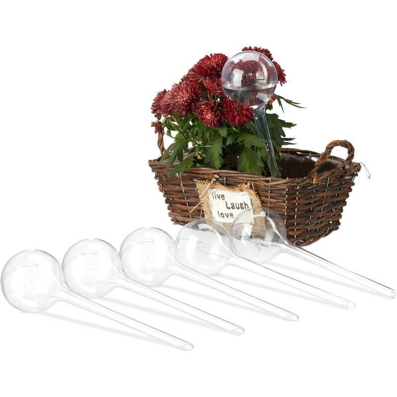 Relaxdays Watering Globes, Set Of 6, Plant Irrigation Stakes, For Office & Holiday, Plastic, 250 Ml, 28 X 8 Cm