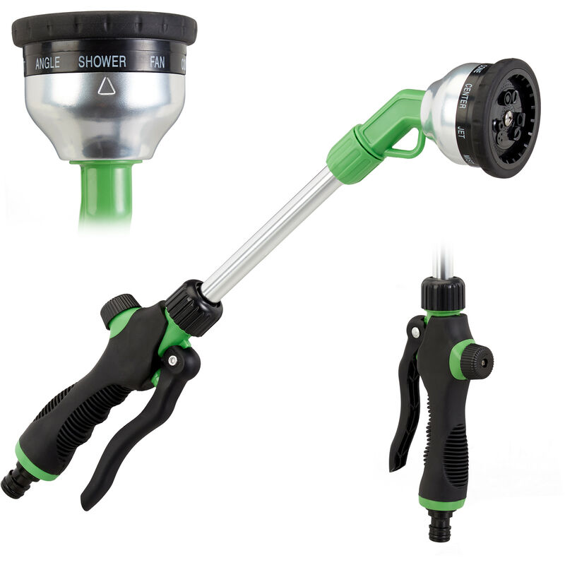 Watering Wand Premium, Spray Gun 1/2 inch, 9 Spray Modes, One-handed Operation, 44 cm long, Green/Black - Relaxdays