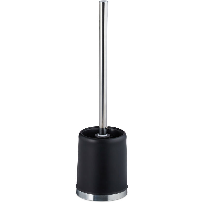 Wc Accessory Set, Toilet Brush with Round Holder, Exchangeable Brush Head, 37 cm, Black - Relaxdays