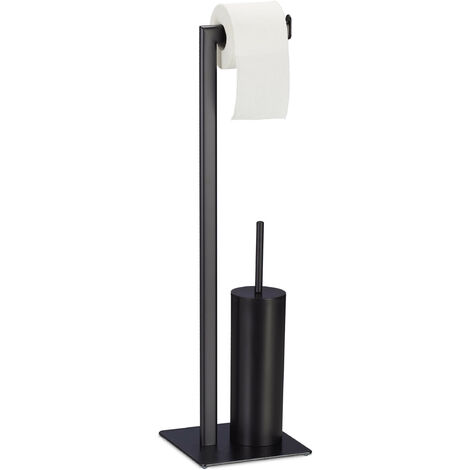 Relaxdays WC Set with Paper Roll Stand, Toilet Brush & Holder, Bathroom Accessories, HxWxD: 72.5 x 20 x 20 cm, Black