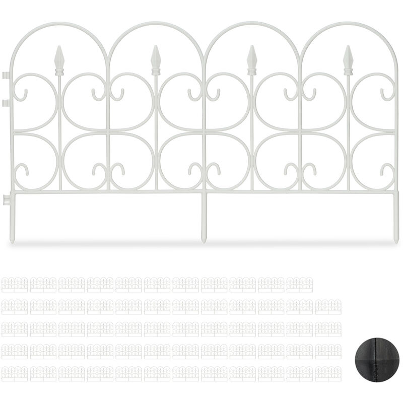 Set Of 60-piece Relaxdays Weatherproof Plastic Flowerbed Fence, 30 Cm Tall, Ornate Lawn Enclosure With Spikes, White