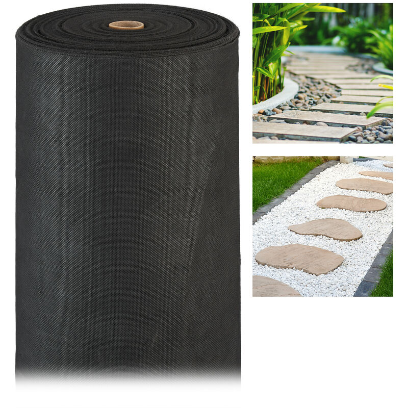 Relaxdays - Weed Barrier Carpet, 150 g/m², Ground Protection Cover, Water-permeable, UV-resistant, Soil Carpet, 50 m, Black