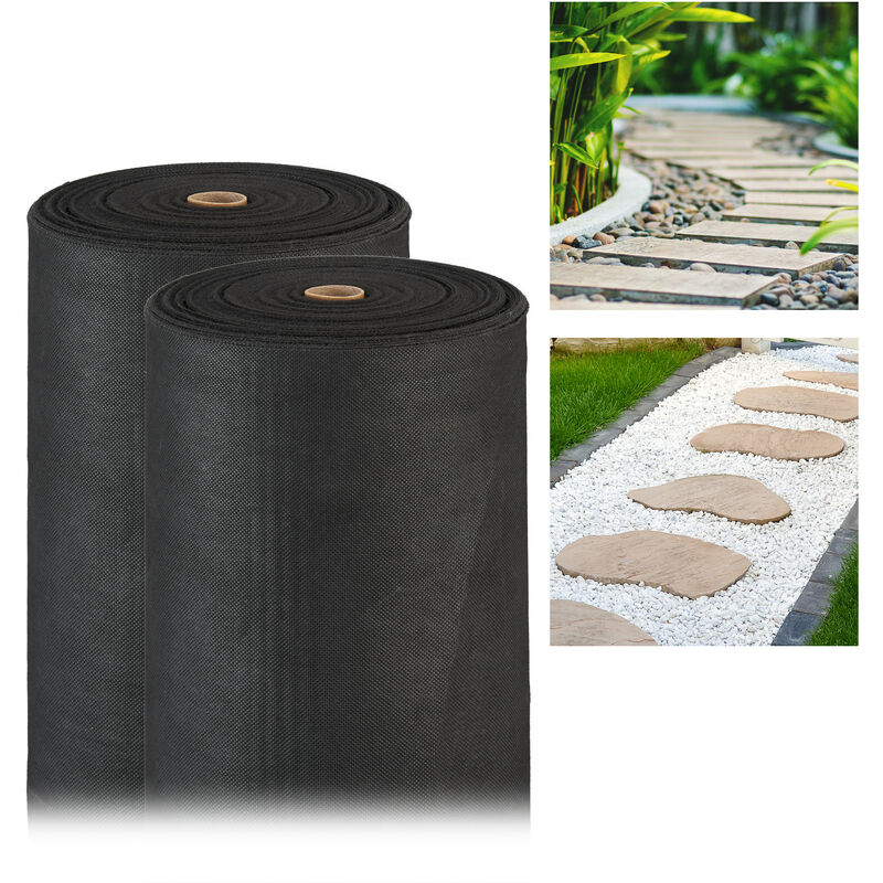 Relaxdays Weed Control Fabric, 150 g/m², Ground Protection Cover, Water-permeable, UV-resistant, Soil Carpet, 50m, Black