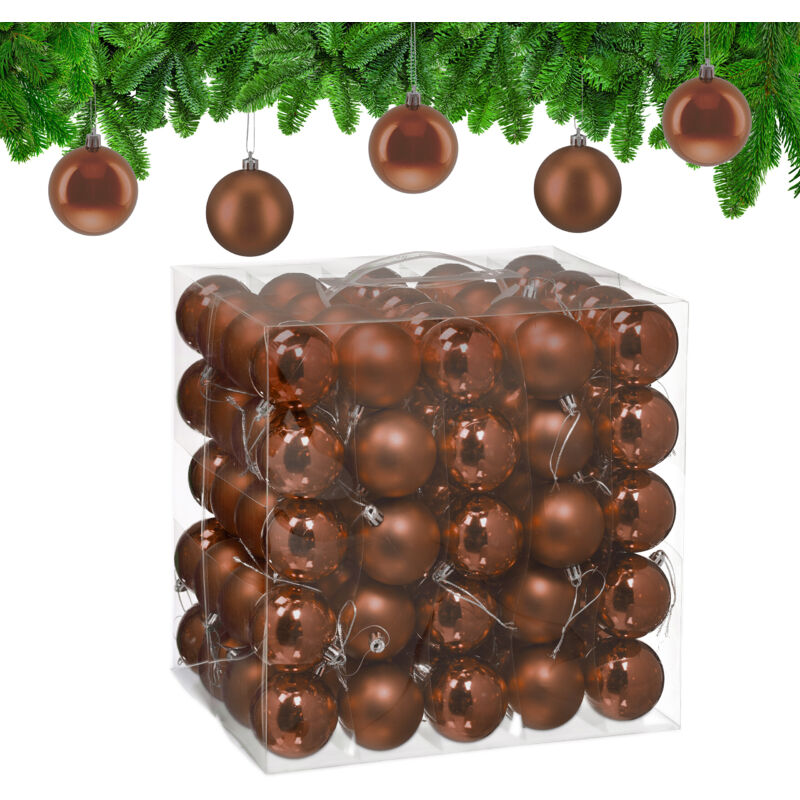 Relaxdays - Weihnachtskugeln 100er Set, Weihnachtsdeko, Matt & Glänzend, Christbaumkugel ∅ 6 Cm, Weihnachtsbaumdeko, Braun