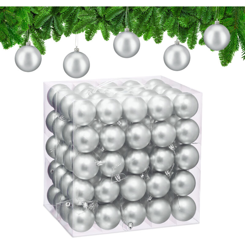 Relaxdays - Weihnachtskugeln 100er Set, Weihnachtsdeko, Mattes Design, Christbaumkugel, Tannenbaumschmuck ∅ 6 Cm, Silber