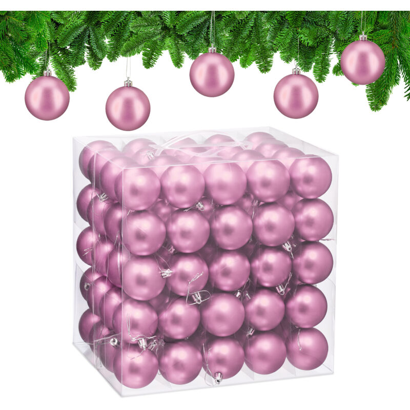 Relaxdays - Weihnachtskugeln 100er Set, Weihnachtsdeko, Mattes Design, Christbaumkugel, Tannenbaumschmuck In ∅ 6 Cm, Rosa