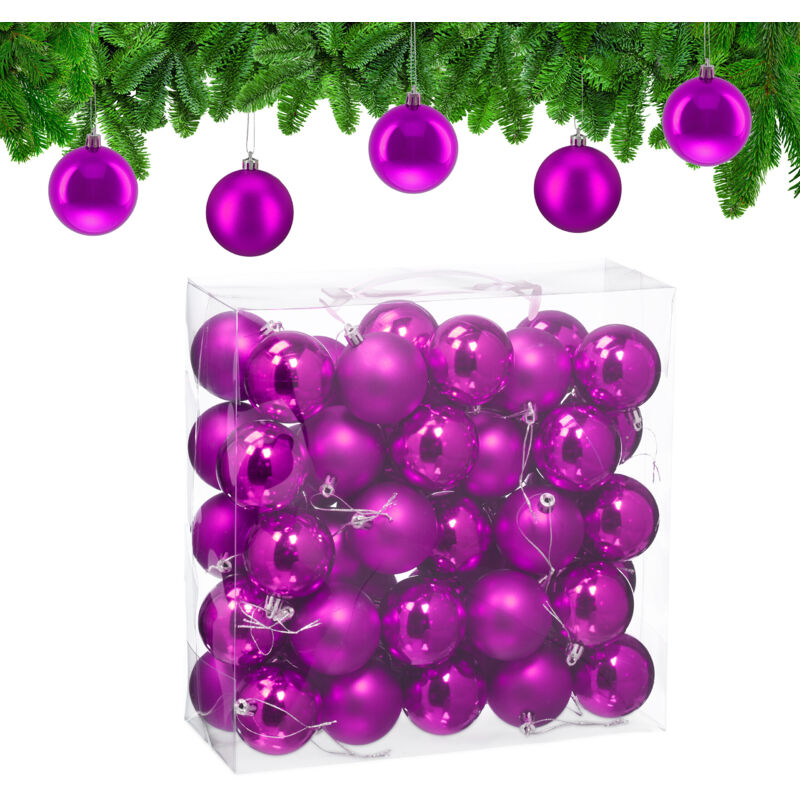 Weihnachtskugeln 50er Set, Weihnachtsdeko, Matt & Glänzend, Christbaumkugel ∅ 6 Cm, Weihnachtsbaumdeko, Pink - Relaxdays