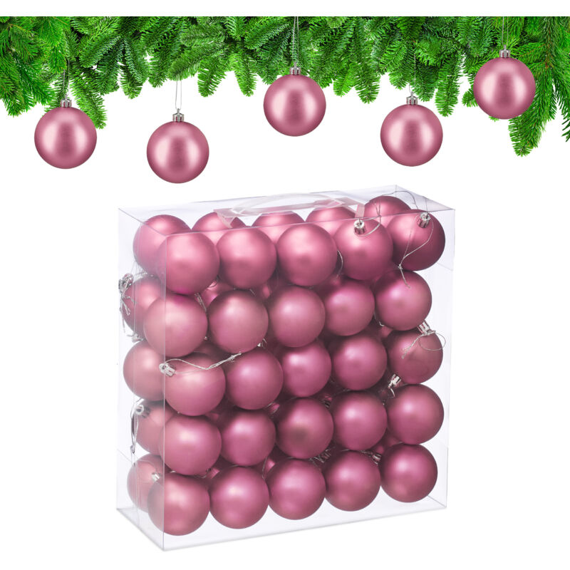 Weihnachtskugeln 50er Set, Weihnachtsdeko, Mattes Design, Christbaumkugel, Tannenbaumschmuck In ∅ 6 Cm, Rosa - Relaxdays