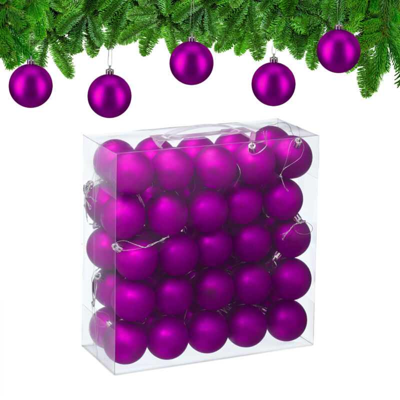 Weihnachtskugeln 50er Set, Weihnachtsdeko, Mattes Design, Christbaumkugel, Tannenbaumschmuck In ∅ 6 Cm, Pink - Relaxdays