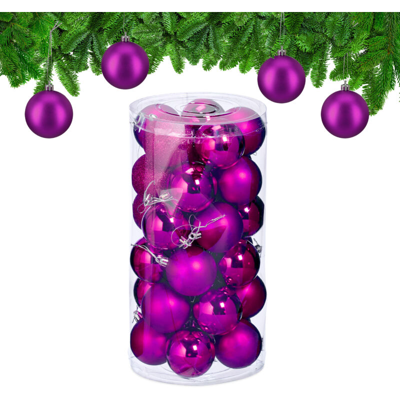 Relaxdays - Weihnachtskugeln Im 30er Set, Kunststoff, D, 6 Cm, Runde Weihnachtsbaumdeko, Baumschmuck Bruchsicher, Pink