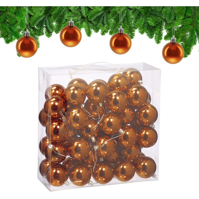 Relaxdays - Weihnachtskugeln Im 50er Set, Kunststoff, D, 6 Cm, Festliche Weihnachtsbaumdeko, Baumschmuck Glänzend, Orange