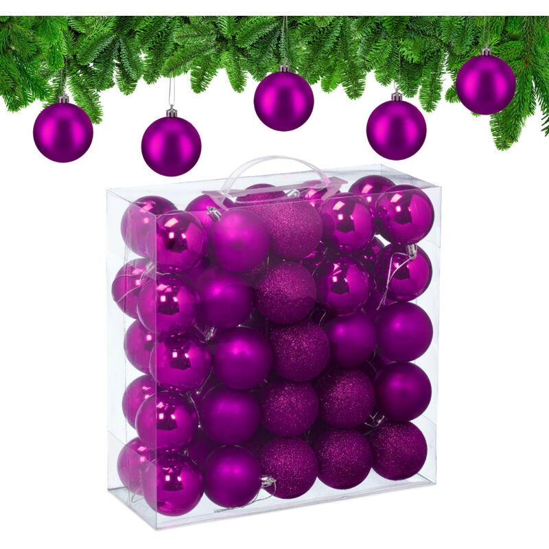 Relaxdays - Weihnachtskugeln Im 50er Set, Kunststoff, D, 6 Cm, Runde Weihnachtsbaumdeko, Baumschmuck Bruchsicher, Pink