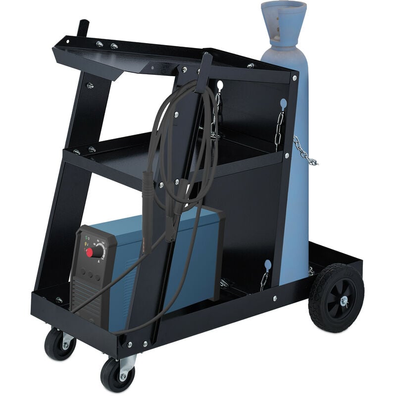 Welding Trolley, 3 Shelves, Storage Space for Gas Cylinder, Equipment Cart, load 90 kg, HxWxD: 69 x 40 x 71 cm - Relaxdays