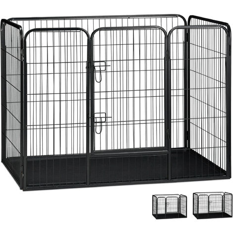   Welpenauslauf Größe XL mit Boden, Laufstall für kleine Hunde, Kaninchen und Welpen, 90 x 125 x 78 cm, schwarz