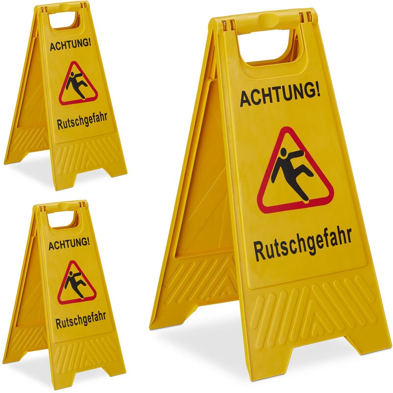 3x Wet Floor Sign, Cleaning Supplies, Slippery Surface, Free-Standing, A-frame, Foldable, Two-Sided, Yellow