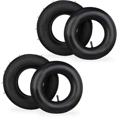 Relaxdays Wheelbarrow Tyre, 2x Set, Spare Wheels, Inflatable, 3.50-6, Max. Load 136 kg, Garden, Tool, Practical, Black