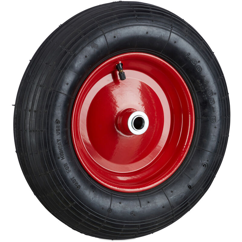 Wheelbarrow Tyre 4.80 4.00-8, Pneumatic, 120 kg Capacity, Spare Wheel with Valve, Black-Red - Relaxdays