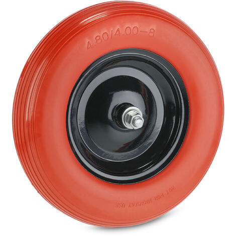 Relaxdays Wheelbarrow Tyre, 4.80 4.00-8, Solid Rubber Wheel with Steel Rim and Axle, Supports up to 120 kg, Red/Black